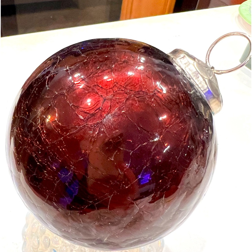 19th Century Kugel 12” Around Burgundy Sparkly Crackle Round Christmas Ornament